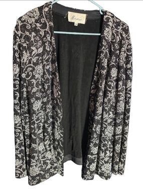 Women's Michaelangelo Black White Floral Sparkle dressy Cardigan 22WP